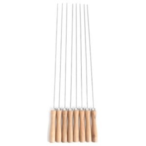 imgi_420_H87f48e680c644f269de8cbbd8641eeb7u Custom Portable Stainless Steel Barbecue Skewer Grill Kebab Bbq Skewers Set With Wood Handle