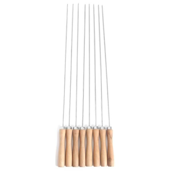 imgi_420_H87f48e680c644f269de8cbbd8641eeb7u Custom Portable Stainless Steel Barbecue Skewer Grill Kebab Bbq Skewers Set With Wood Handle