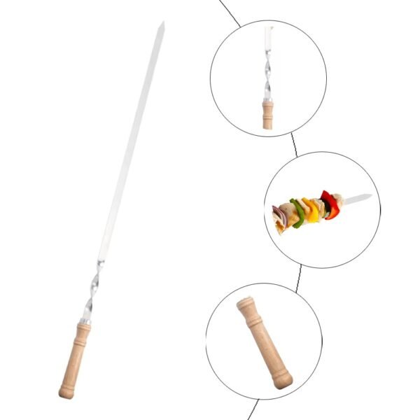 6 PCS Portable Barbecue Skewers Stainless Steel Wooden