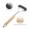 Triangle Metal Bbq Grill Cleaning Brush with Bamboo Handle for Outdoor Grilling