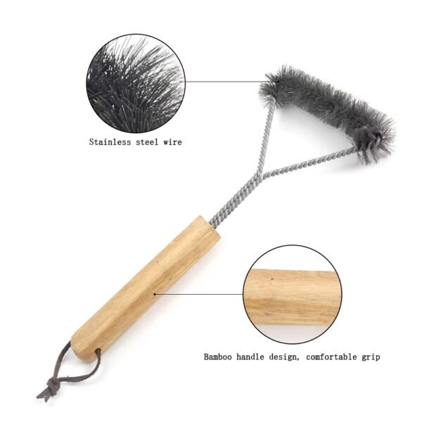 Triangle Metal Bbq Grill Cleaning Brush with Bamboo Handle for Outdoor Grilling