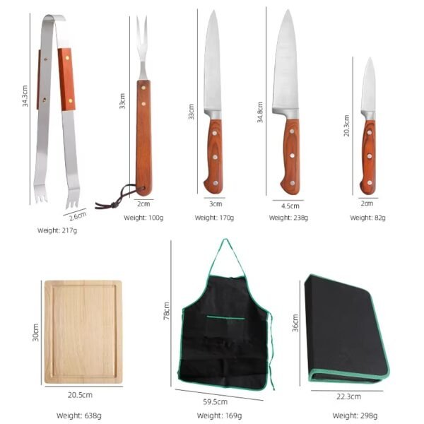 Grill Tools Bag Set with Cutting Board Knife