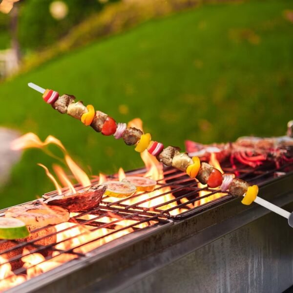 6 PCS Portable Charcoal Bbq Stainless Steel Grill Skewers Wooden Handle