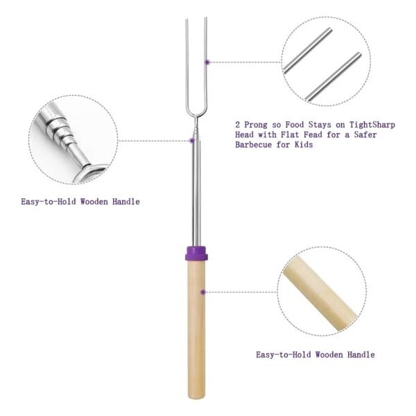 Hot Dog Barbecue Fork Campfire Skewers Telescopic Marshmallow Roasting Stick Extendable