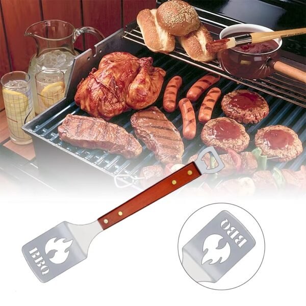 imgi_431_H57fd63b8b516411384ca08cd796e6648G Wooden Handle Barbecue Bbq Spatula Grill Spatula with Bottle Opener
