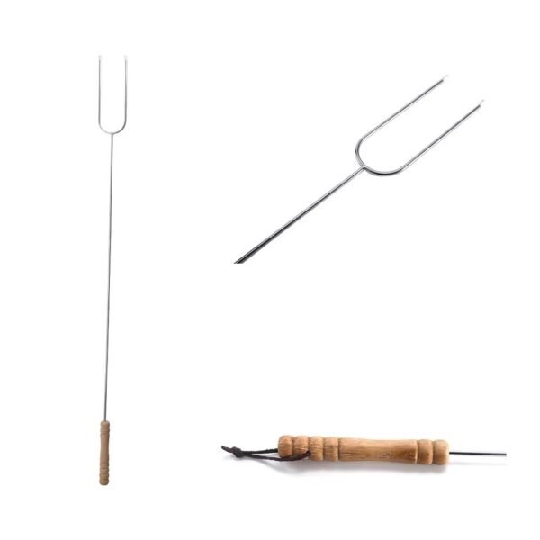 Grill Fork Long Barbecue Skewers Telescopic Marshmallow Roasting Sticks with Wood Handle