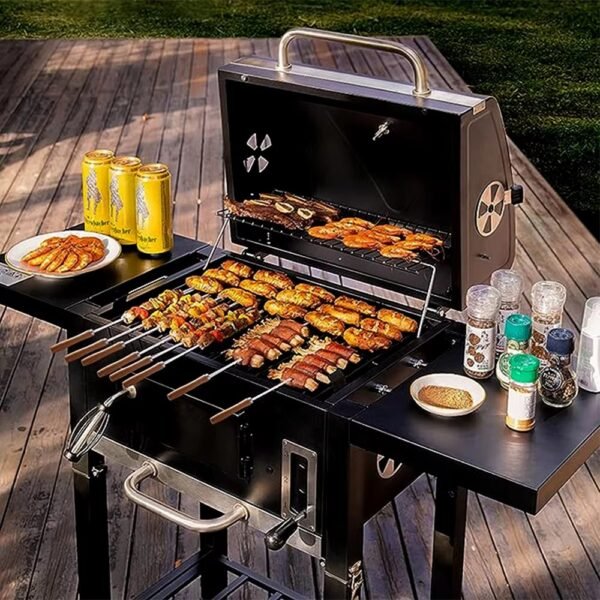 imgi_432_H162390a0f16e4b50bf44923d086bd614s Custom Portable Stainless Steel Barbecue Skewer Grill Kebab Bbq Skewers Set With Wood Handle