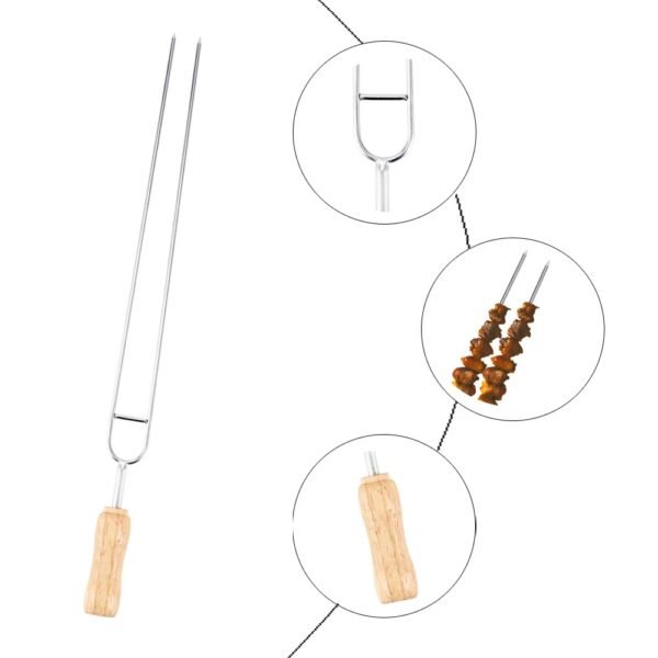 4 PCS Portable Bbq Skewer Charcoal Bbq Steel Skewers with Wooden Handle