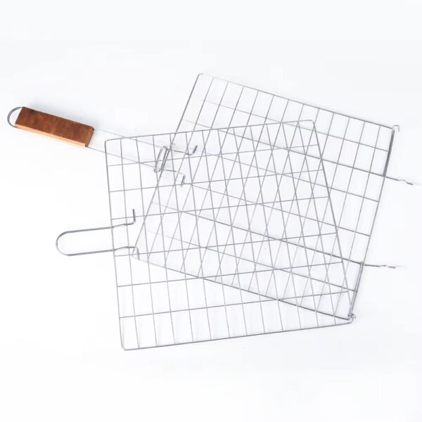 imgi_432_H36a4b38569de4ae08842dd18b4523c66K Large Stainless Steel Barbecue Wire Mesh Bbq Grill Basket With Wooden Handle