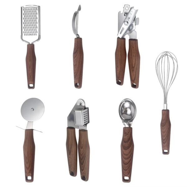 Kitchen Accessories Stainless Steel Can Opener Garlic Press Egg Whisk Peeler Pizza Cutter