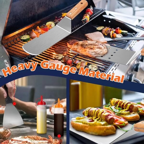 8pcs Stainless Steel Griddle Accessories Kit Flat Top BBQ Grill Spatula Set with Oil Bottle