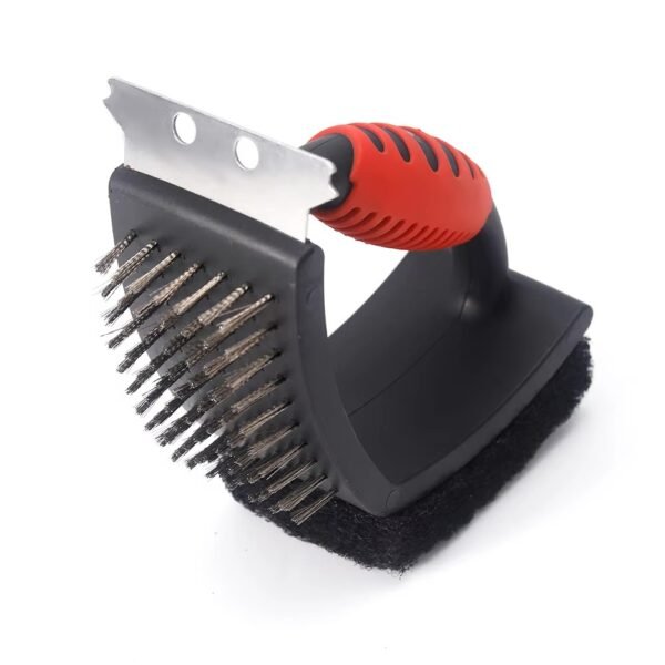 3 in 1 Stainless Bbq Grill Cleaning Brush with Scraper and Scouring Pad