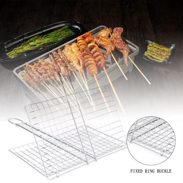 Non-stick BBQ Netting Barbecue Wire Mesh Basket with Handle for Roasting Meat