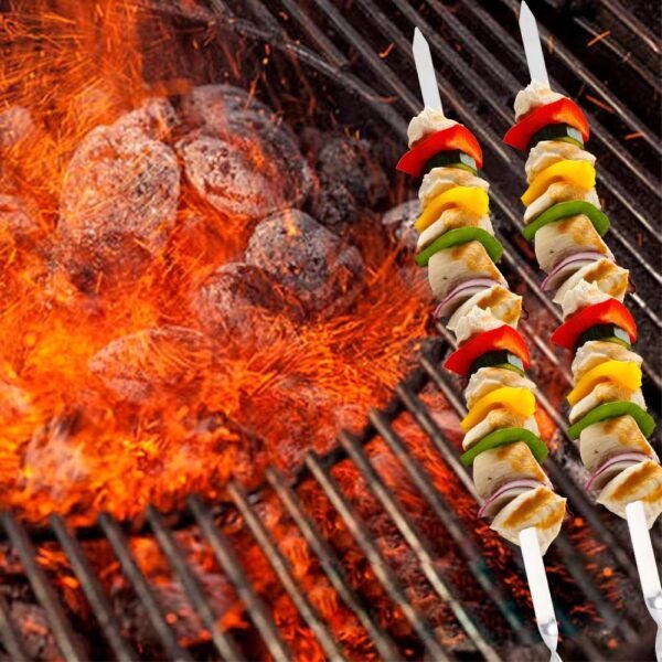 6 PCS Portable Barbecue Skewers Stainless Steel Wooden