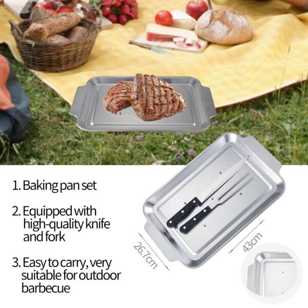 Stainless Steel BBQ Knife And Fork Barbecue With Grill Serving Tray
