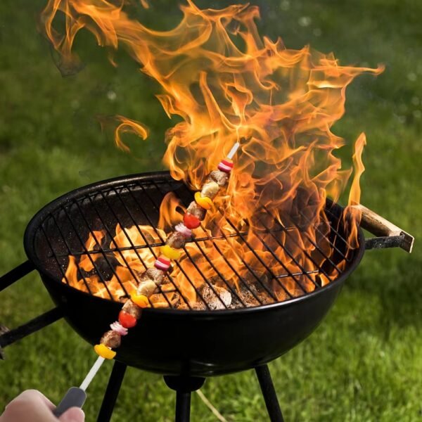 6 PCS Portable Charcoal Bbq Stainless Steel Grill Skewers Wooden Handle
