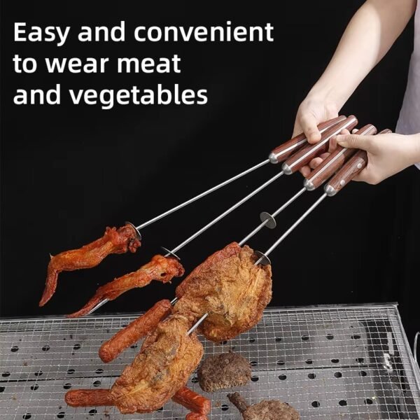 4pcs Barbecue Stainless Steel Bbq Grill Kebab Skewers with Wooden Handle