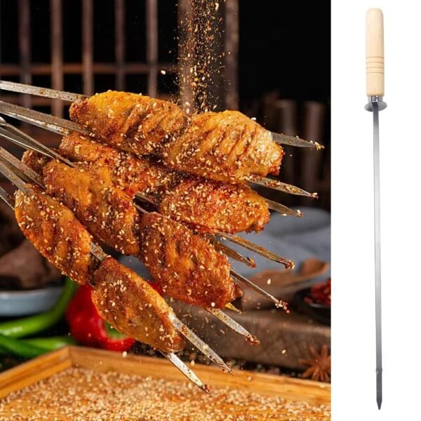 Wholesale Stainless Steel BBQ Skewers Set with Wood Handle