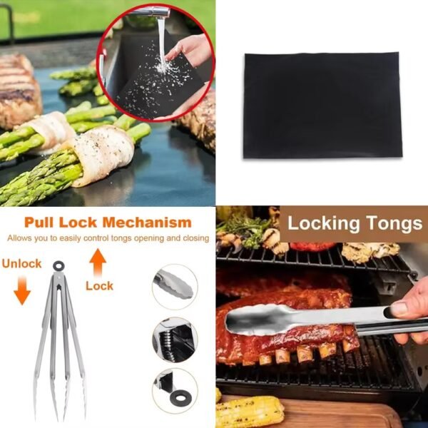 Grills Tools Set with Bbq Grill Scraper Mat Food Tongs