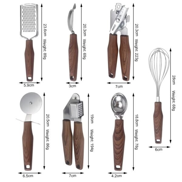 Kitchen Accessories Stainless Steel Can Opener Garlic Press Egg Whisk Peeler Pizza Cutter