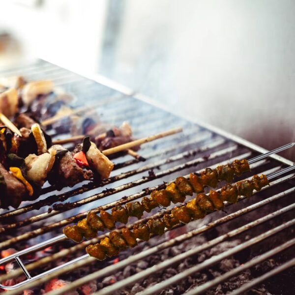 4 PCS Portable Bbq Skewer Charcoal Bbq Steel Skewers with Wooden Handle