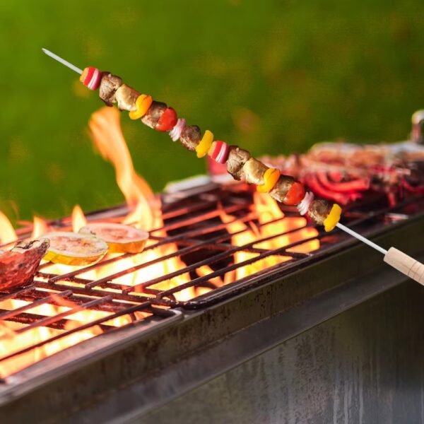 Portable Custom Barbecue Stainless Steel Wood Handle Grill Kebab Skewers Set