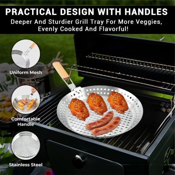 Barbecue Basket Drain Basket Grill Plate with Handle