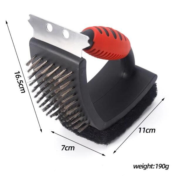 3 in 1 Stainless Bbq Grill Cleaning Brush with Scraper and Scouring Pad