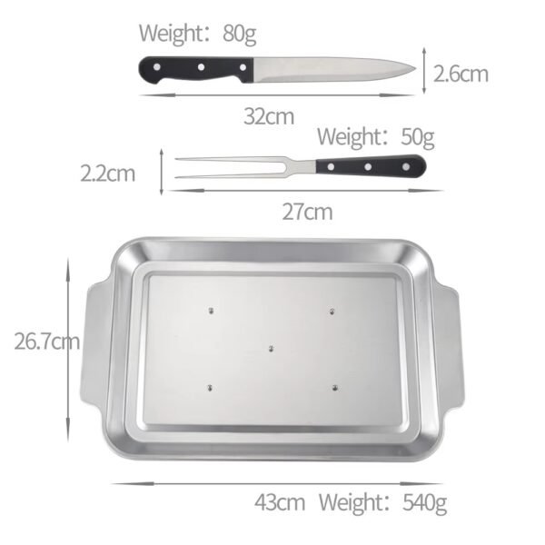 Stainless Steel BBQ Knife And Fork Barbecue With Grill Serving Tray