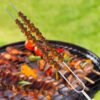 4 PCS Portable Bbq Skewer Charcoal Bbq Steel Skewers with Wooden Handle