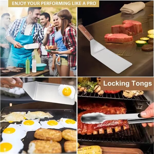 BBQ Spatulas Grill Scraper Griddle Spatula Set with Food Tongs