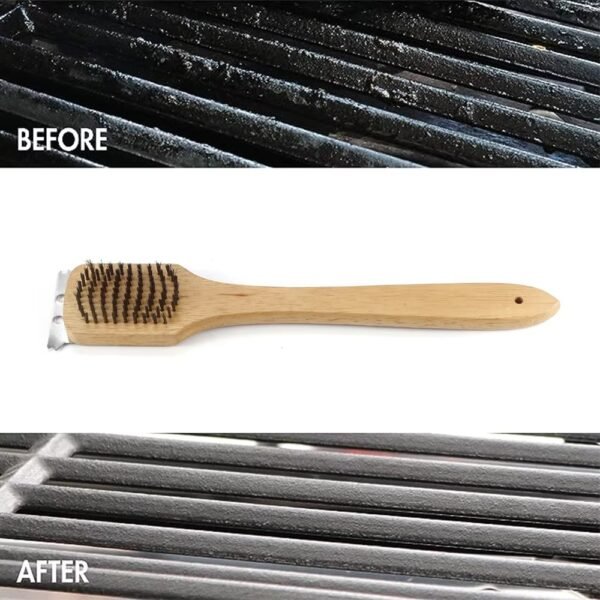 Wholesale Brush Stainless Steel Bristles BBQ Grill Brush and Scraper with Wooden Handle