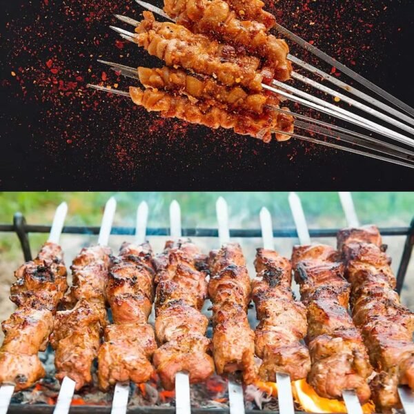 304 Stainless Steel Long Flat Metal Barbecue Skewers Kebab