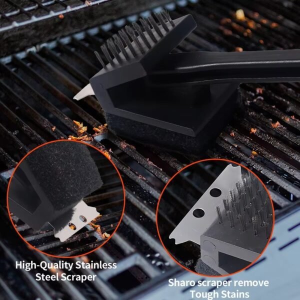 imgi_444_H627154e6f0d44888a47dbb357a0a9605Q 3 in 1 Grill Accessories Tools Grill Cleaning Brush with Scraper