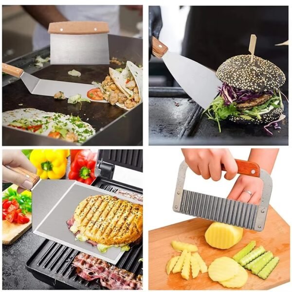 8pcs Stainless Steel Griddle Accessories Kit Flat Top BBQ Grill Spatula Set with Oil Bottle
