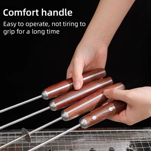 4pcs Barbecue Stainless Steel Bbq Grill Kebab Skewers with Wooden Handle