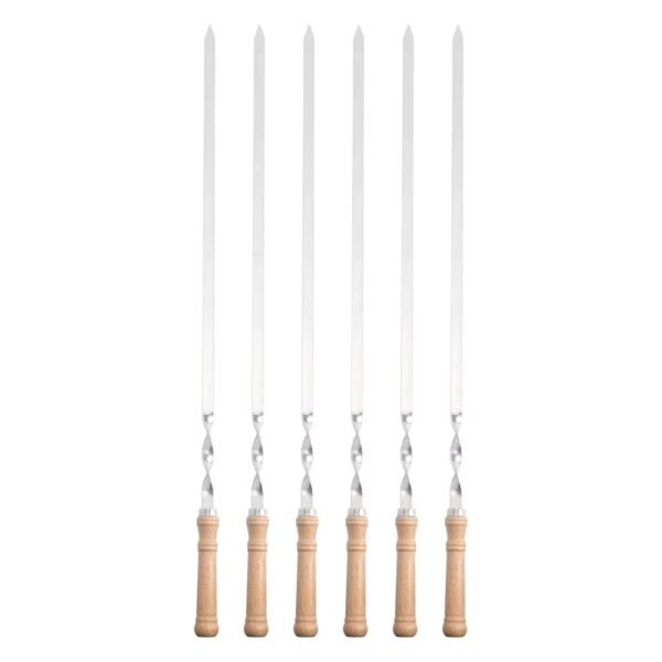 6 PCS Portable Barbecue Skewers Stainless Steel Wooden