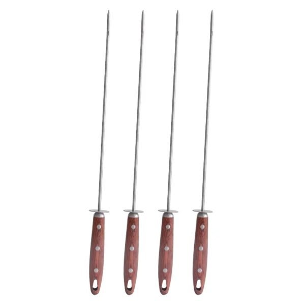 4pcs Barbecue Stainless Steel Bbq Grill Kebab Skewers with Wooden Handle