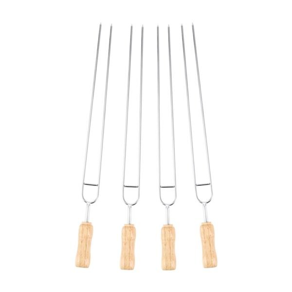 4 PCS Portable Bbq Skewer Charcoal Bbq Steel Skewers with Wooden Handle