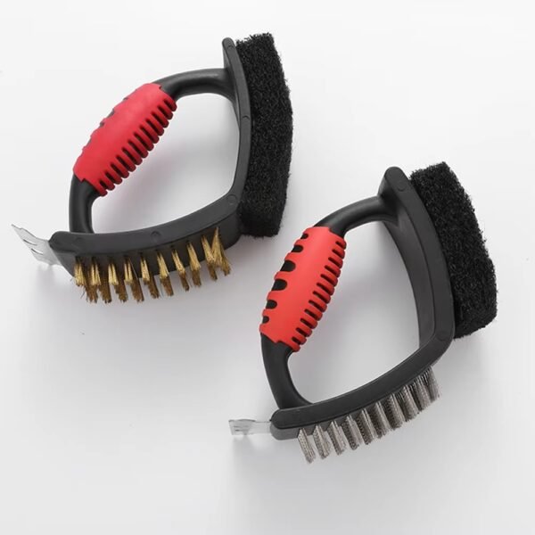 3 in 1 Stainless Bbq Grill Cleaning Brush with Scraper and Scouring Pad