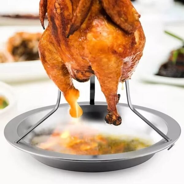Stainless Steel Chicken Rack BBQ Roasting Holder With Drip Pan and Canister