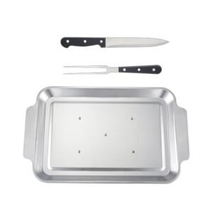 Stainless Steel BBQ Knife And Fork Barbecue With Grill Serving Tray