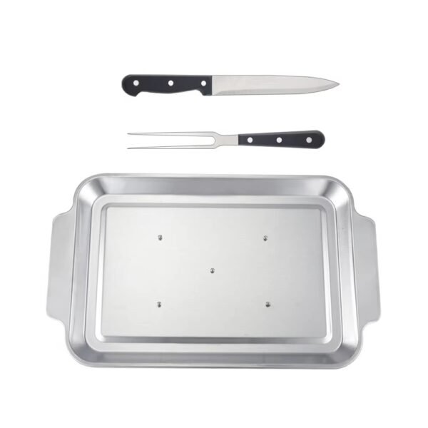 Stainless Steel BBQ Knife And Fork Barbecue With Grill Serving Tray