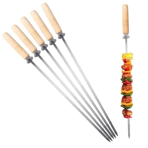 Wholesale Stainless Steel BBQ Skewers Set with Wood Handle