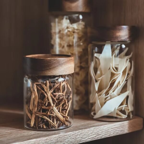 Kitchen Accessories Thread Type Mason Spice Jar Food Grade Borosilicate Glass Storage Jars With Airtight Acacia Wooden Lid