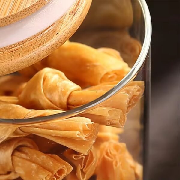 imgi_55_Hf1128a5f14db4333985f6089de06a60br.jpg_960x960q80 Clear Glass Food Storage Spice Jars Containers with Airtight Bamboo Lid for Candy Cookie Rice Sugar Food Storage